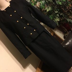 E.H.Woods black skirt suit with gold buttons 10
